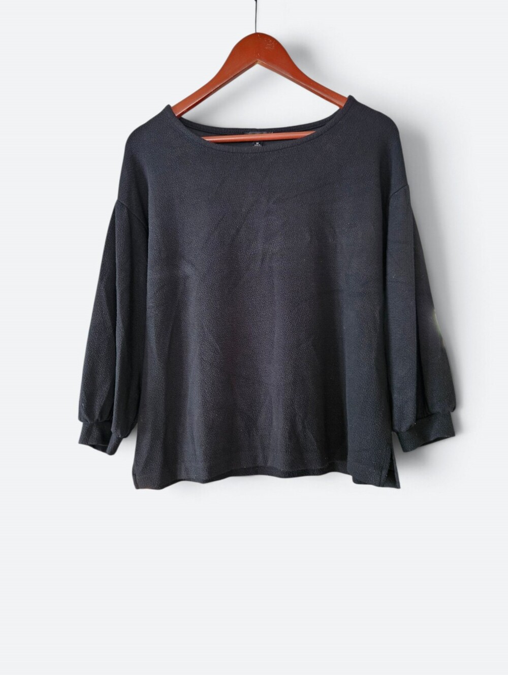 J. Crew Black Puff Sleeve Round Neck Relaxed Boxy Fit Minimalist Blouse Top M